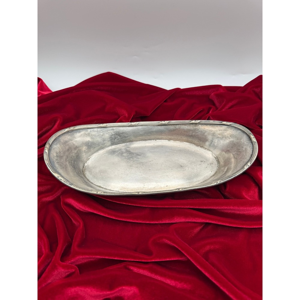 Vintage Hotel du Pont Silver Serving Tray GM Co Oval Beaded Bread Dish 03699